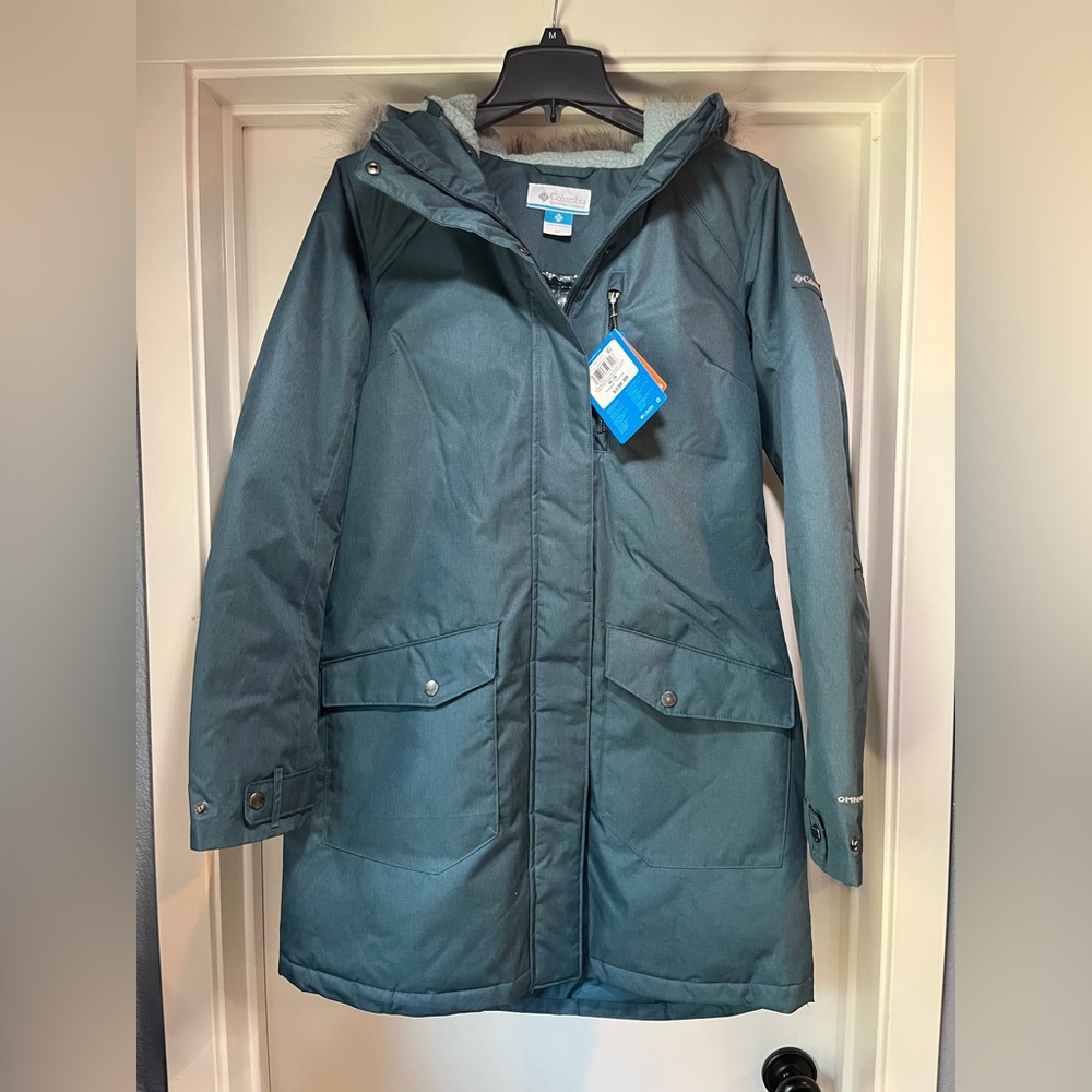 Womens Medium Columbia Suttle Mountain Long Insulated Jacket Everblue Hood New